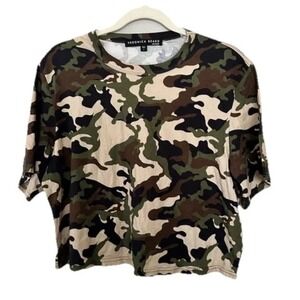 Veronica Beard Camouflage Cropped Boxy Short Sleeve Abbey T-Shirt Size M L‎